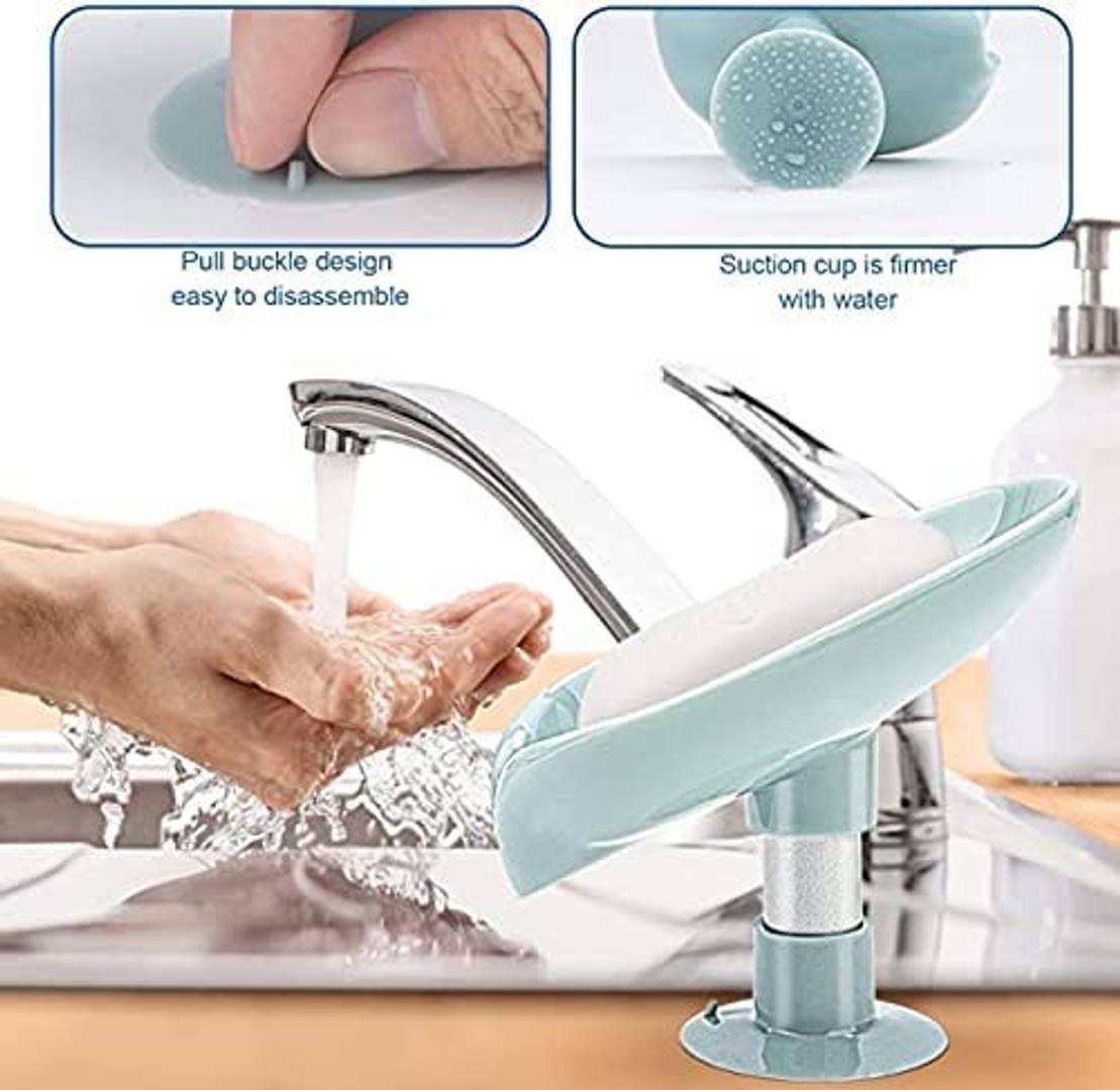 Leaf-Shape Self Draining Soap Dish Holder, Easy Clean Soap Dish for Shower with Suction Cup Creative soap Box, for Bathroom, Kitchen Pack of 2