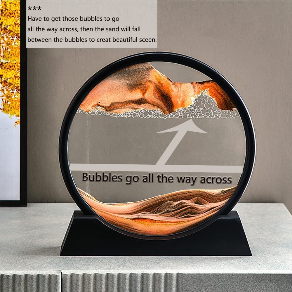 Moving Sand Art Picture Round Glass 3D